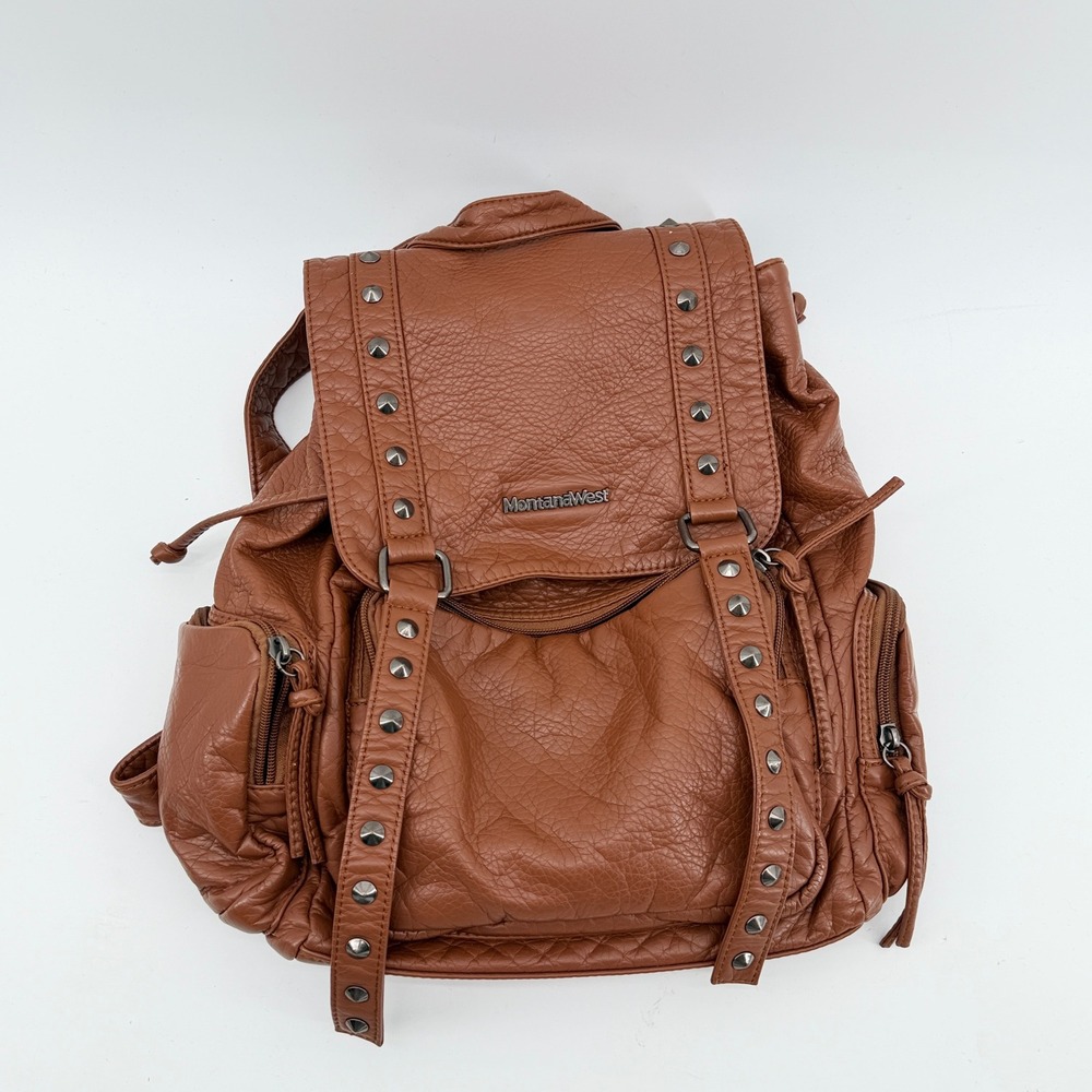 Montana West Brown Faux Leather Studded Backpack Purse Western Boho Bag